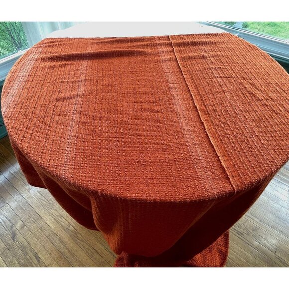 Vintage 70s pleated curtain, burnt orange/brick thick woven panel, price for 1 - Picture 7 of 9